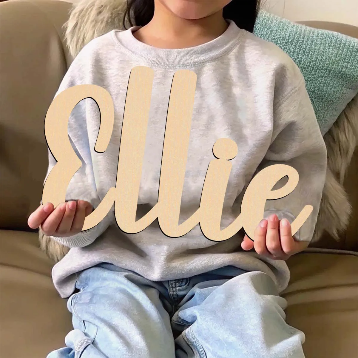 1pc Creative ellie example Customized Name Wooden Plaque Wooden Sign Laser-Cut Sign Handcrafted with Elegant Cursive Lettering