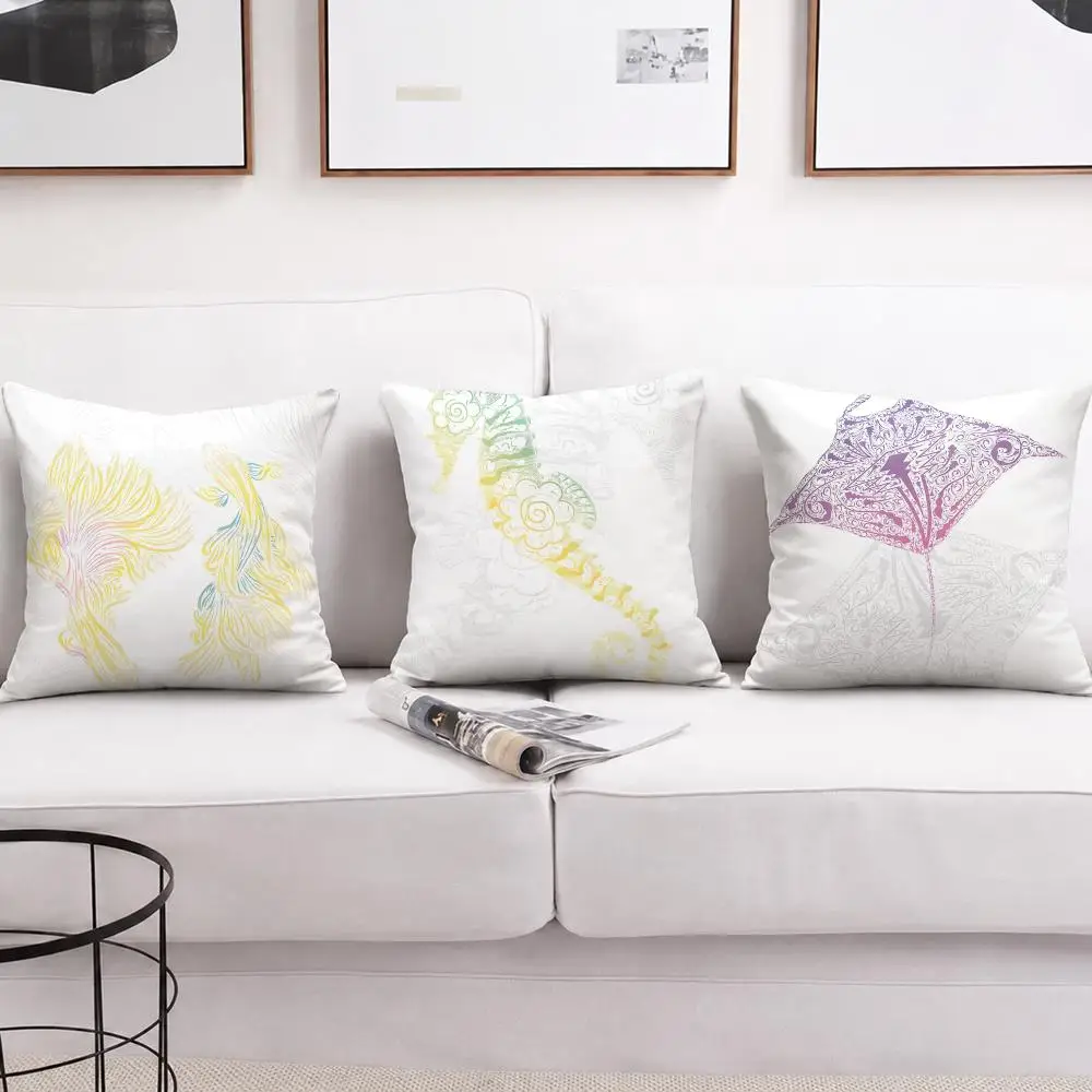 Marine Life Cushion Cover Short Plush Soft Double-Sided Printing Pillow Case Cozy Sofa Bedroom Home Decor Gift
