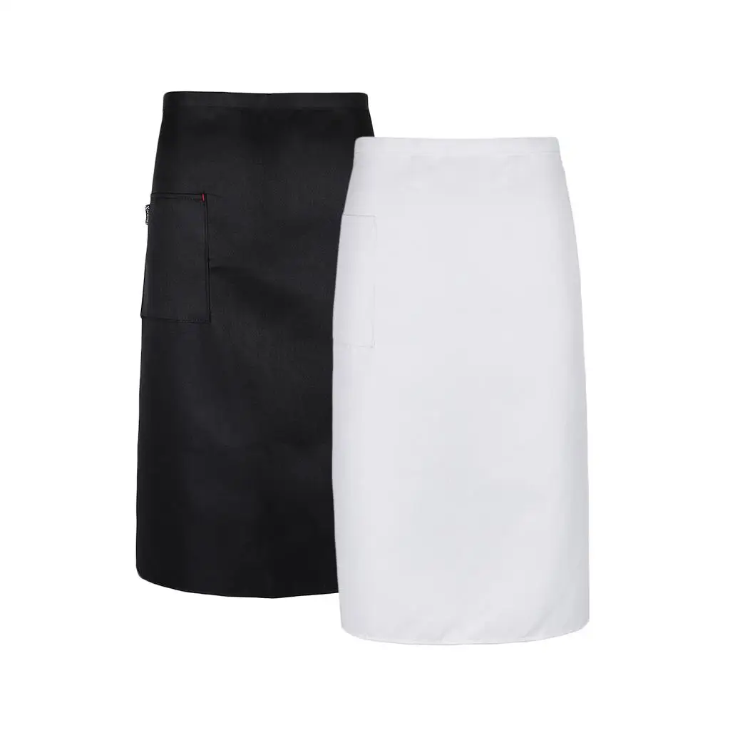 New Half Length Long Waist Kitchen Apron Catering Chefs Hotels Servers Uniforms - White/Black