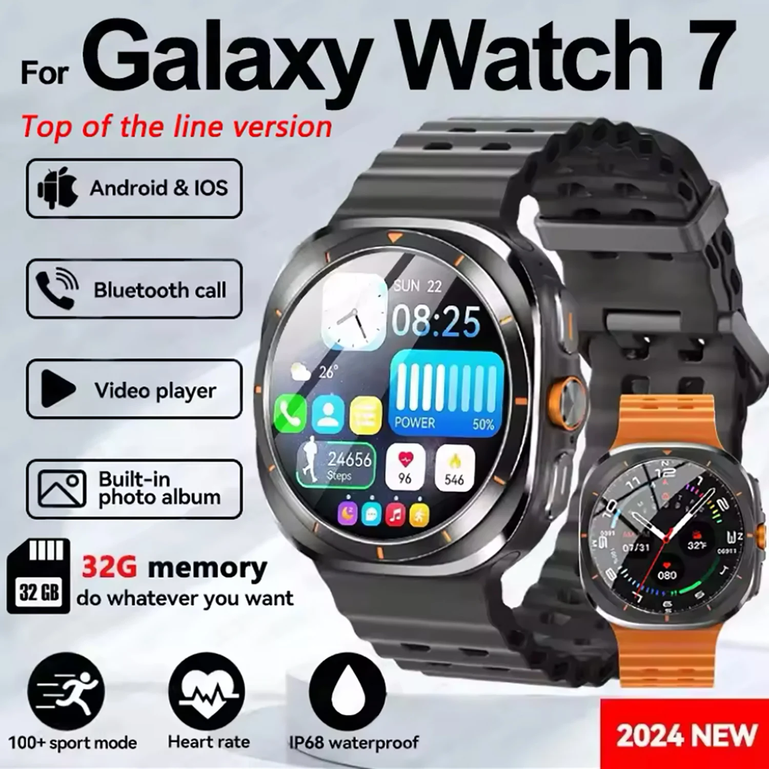 

Умные часы для Samsung Galaxy Watch 7 Ultra 47 мм 32 ГБ Память Локальная музыка HD BT Вызов Мужчины Компас 3D Меню smarports Watch7 2025Новинка