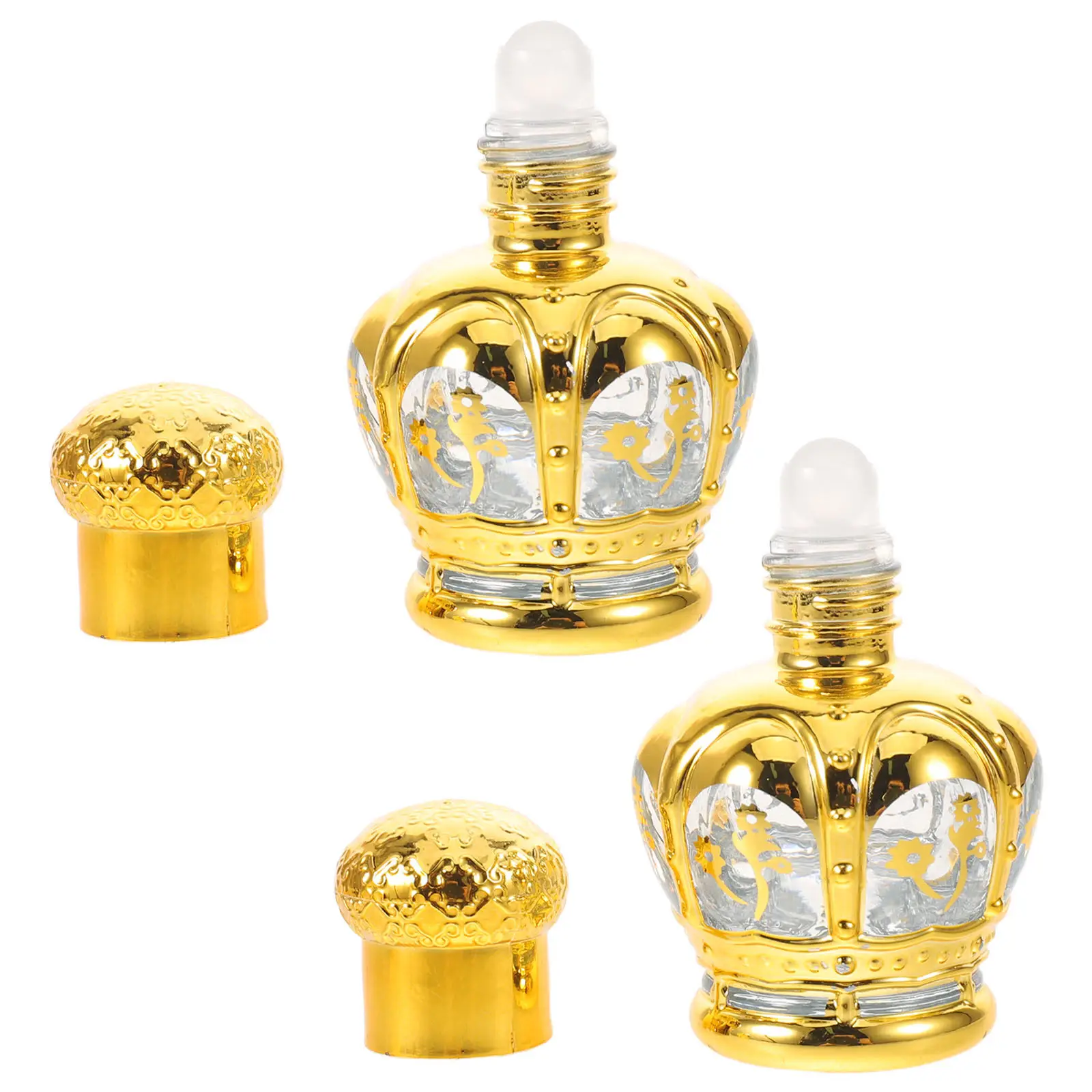 2Pcs 12Ml Clear Glass Roll on Bottles Gold Detail Mini Bottles for Essential Oil Perfume Oil Attar Water Refillable