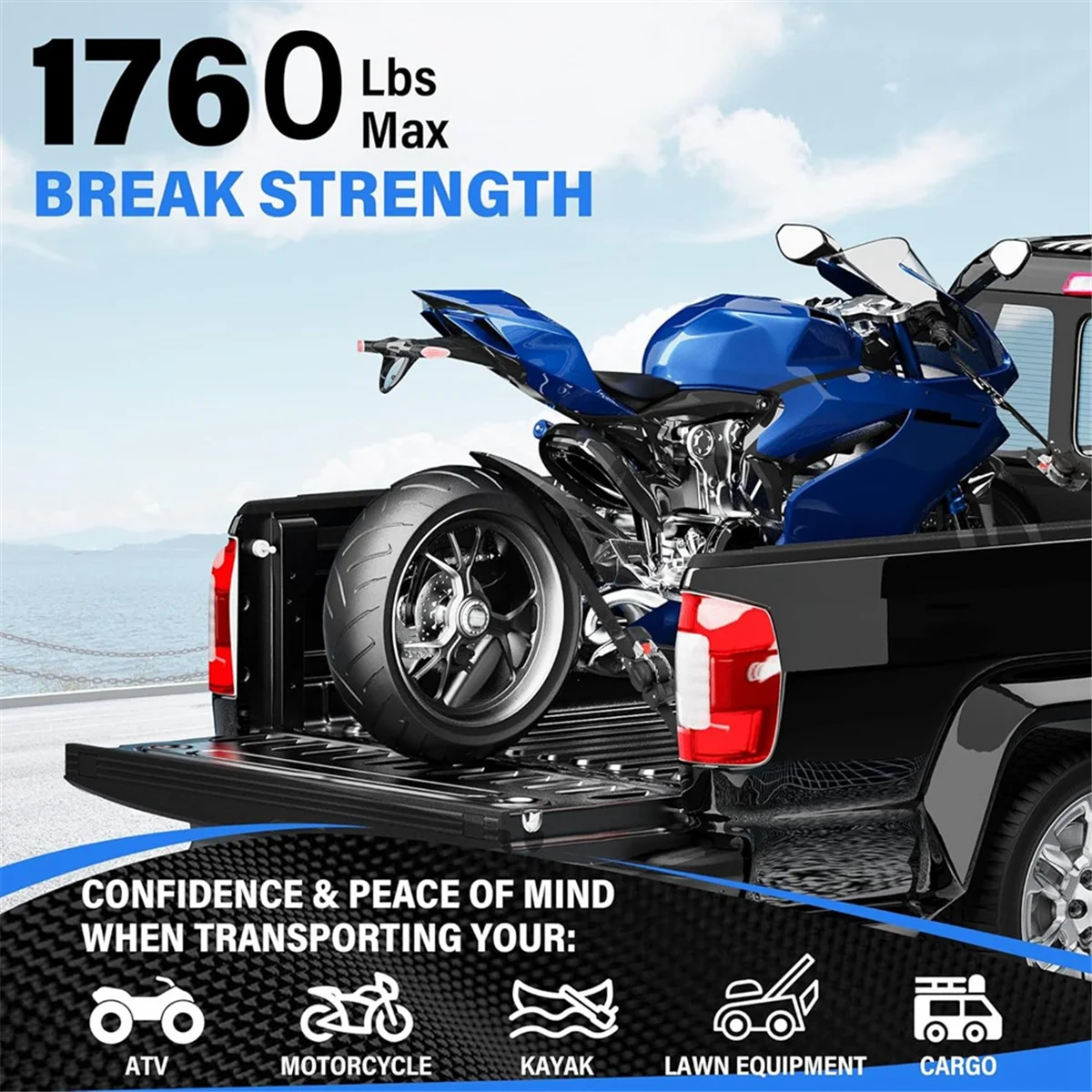 

A002 Retractable Ratchet Straps (1 Inch X 10 Feet) 1760 Lbs Break Strength, Self-Retracting Tie Downs for Motorcycle 2Pack