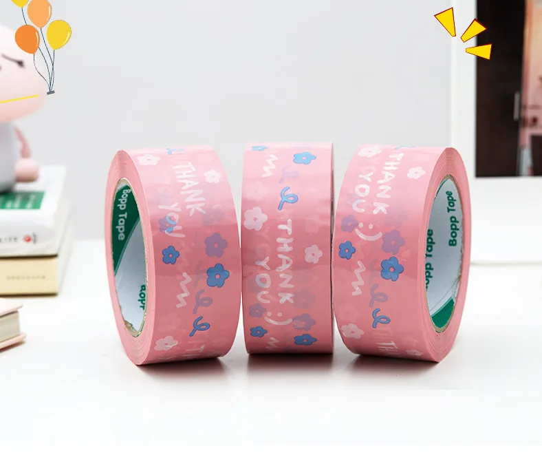 4.5CM 100M Letter Print Cartoon Cute Pink Adhesive Tape High Strength High Viscosity DIY Gift Packing Tape Home Decoration Tape