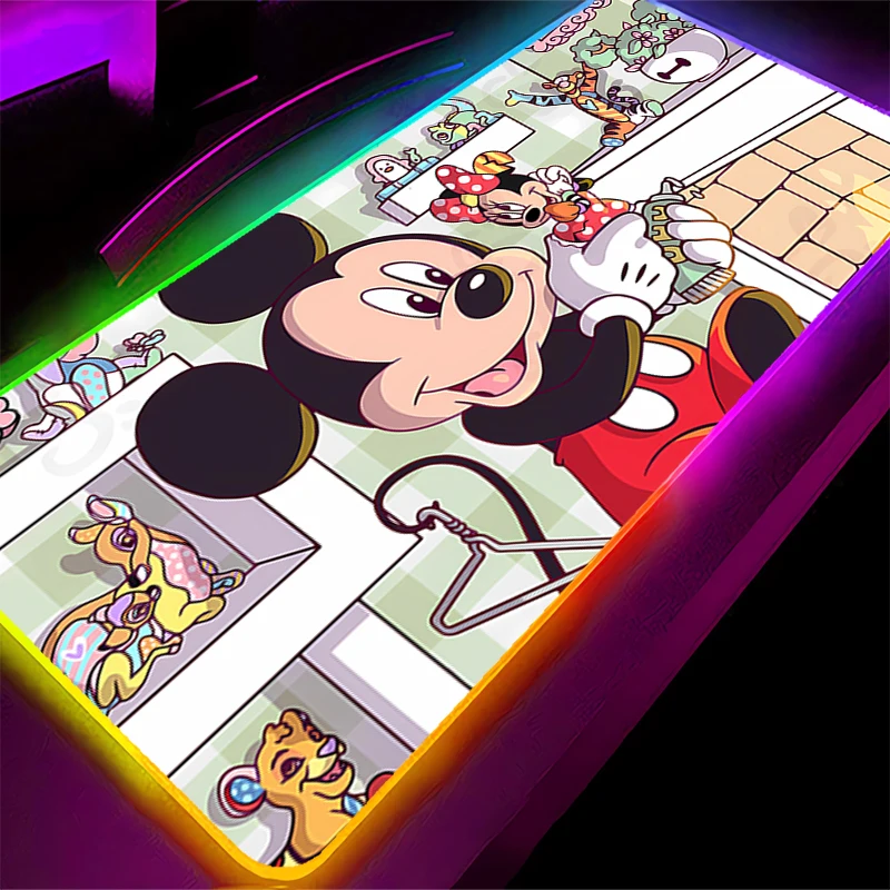 Tapis de souris RGB Mickey et Minnie, accessoires de jeu, PC Gamer xxl, bord de verrouillage, pour ordinateur de bureau, ordinateur portable, Varmilo, clavier LED
