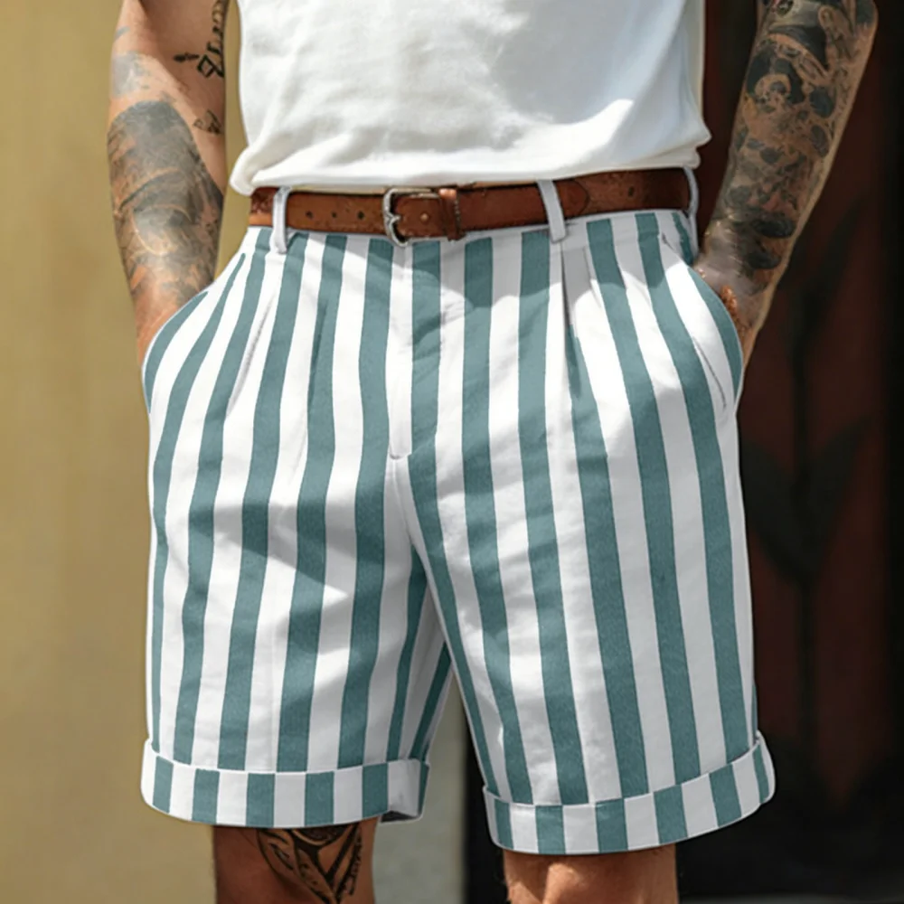 Mens Striped Swimwear Board Shorts Loose Fit Quick Dry Beach Casual Swimming Trunks Plus Size Summer Bathing Suit Men