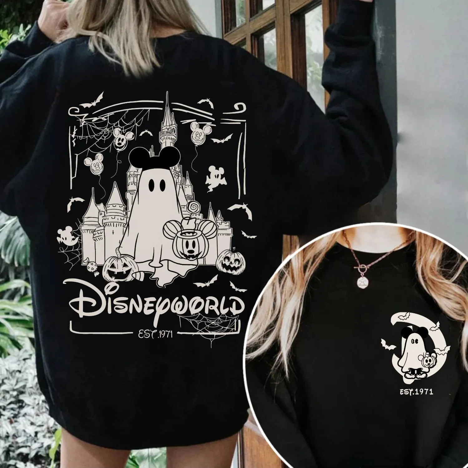 Disney World werd opgericht in 1971 Halloween-sweatshirts Mickey Mouse Ghost Halloween-hoodies en Disney World Halloween-cadeaus