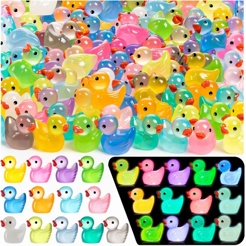 20PCS Luminous Duck Toy Home Decor Mini Duck Novelty Gag Toys Kids Tiny Resin Handicraft Micro Landscape DIY Practical Jokes