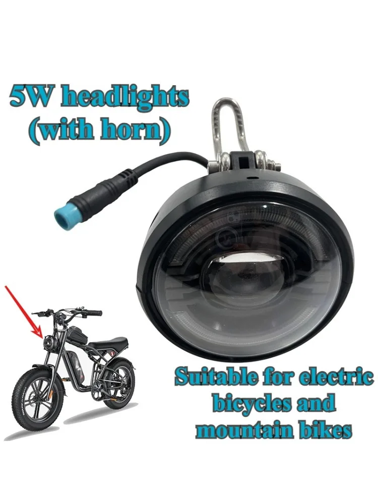AliExpress NONE Suitable for Electric Bicycle Mountain Bike Universal High Brightness 5W with Flared Headlight, 4 Pin Waterproof Cord Light