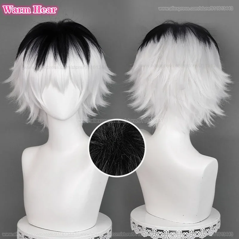 2024 Sasaki Haise Synthetic Wig Anime Short 30cm Unisex Black White Mixed Cosplay Wig Heat Resistant Hair Party Wigs + A Wig Cap