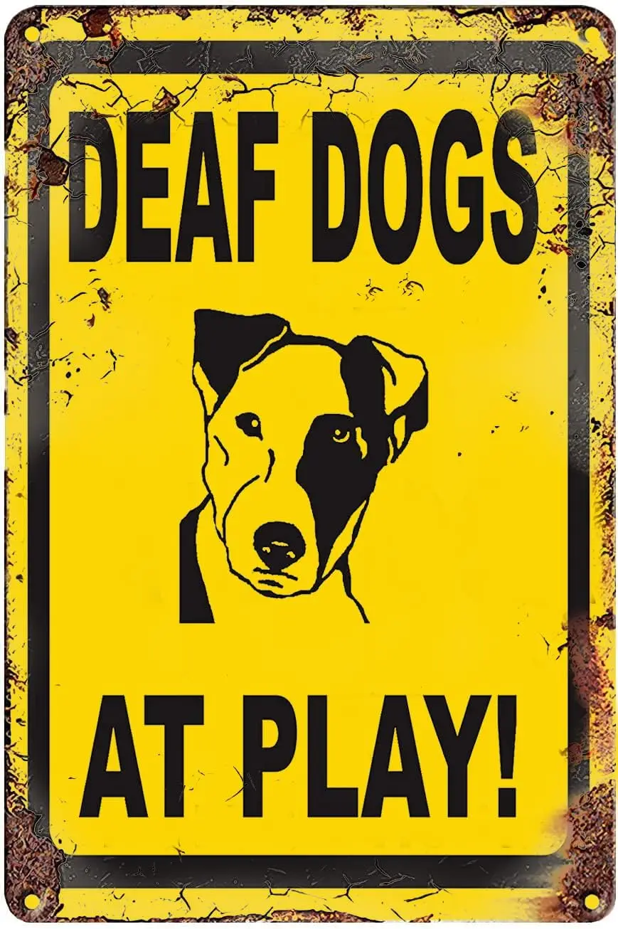 Deaf Dogs at Play Nostalgic Tin Sign Kitchen Restaurant Bar Pub Shop Office Cafe Garage Country Farm Wall Decor 8x12 Inch Metal