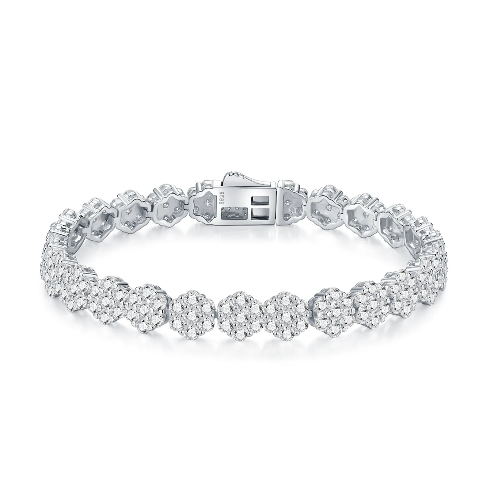 Luxury Flower Cluster Moissanite Tennis Bangle, S925 Silver D Color VVS1 Sparkling Bracelet for Women Daily Wear