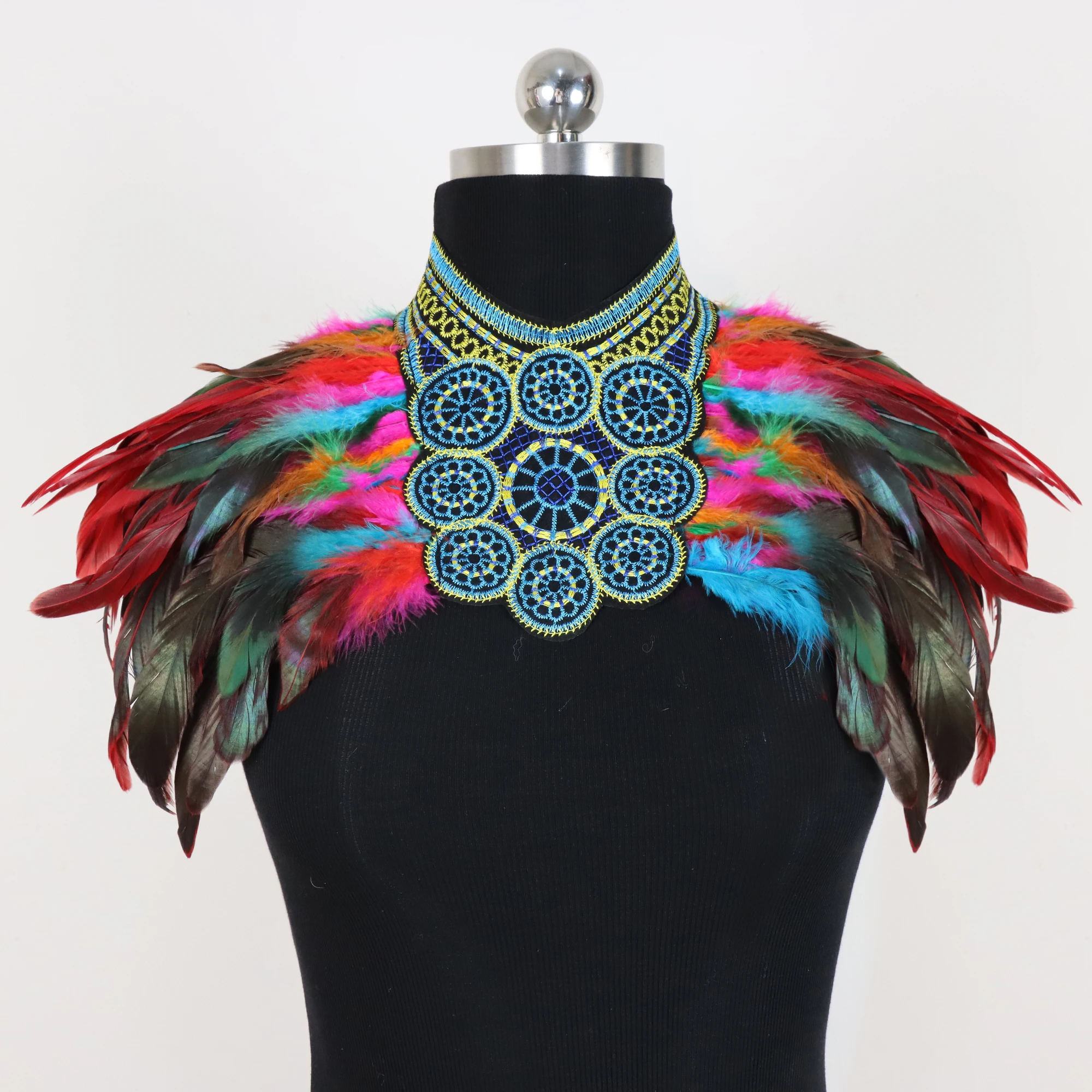 Chaqueta Vintage Punk gótica con cuello de plumas para mujer, Bolero de encaje, encogimiento de hombros, pájaros, bruja, Cosplay, envoltura, fiesta