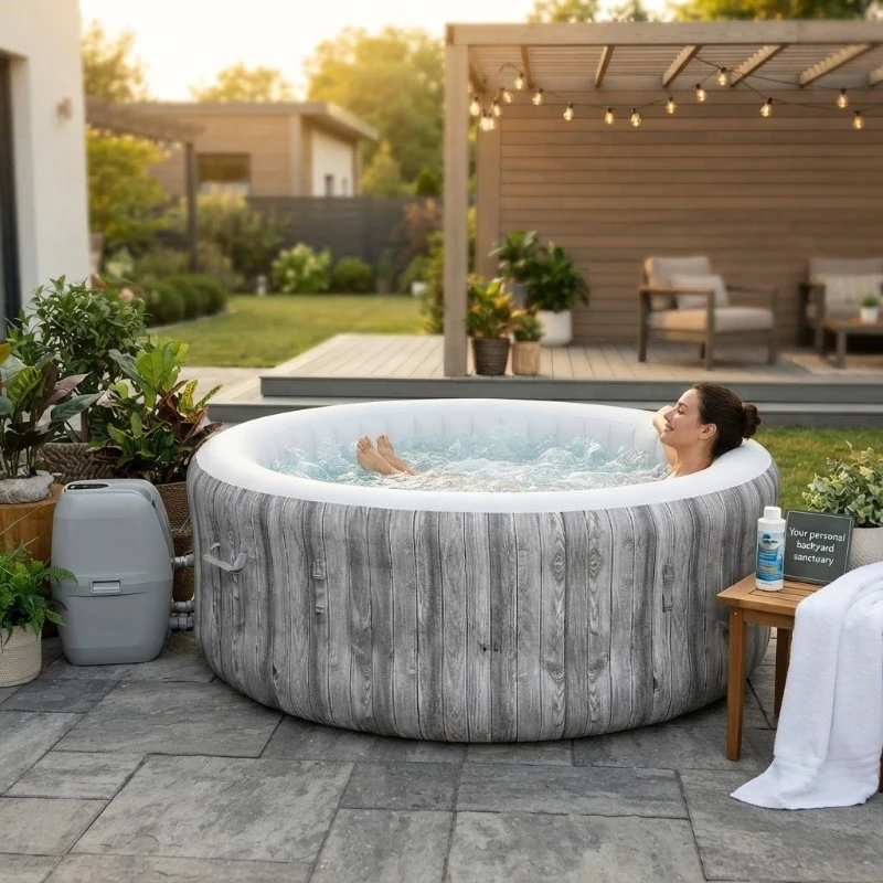 SaluSpa Fiji 2 to 4 Person Inflatable Hot Tub, Round Energy-Efficient Portable Outdoor Spa with 120 AirJets, 71