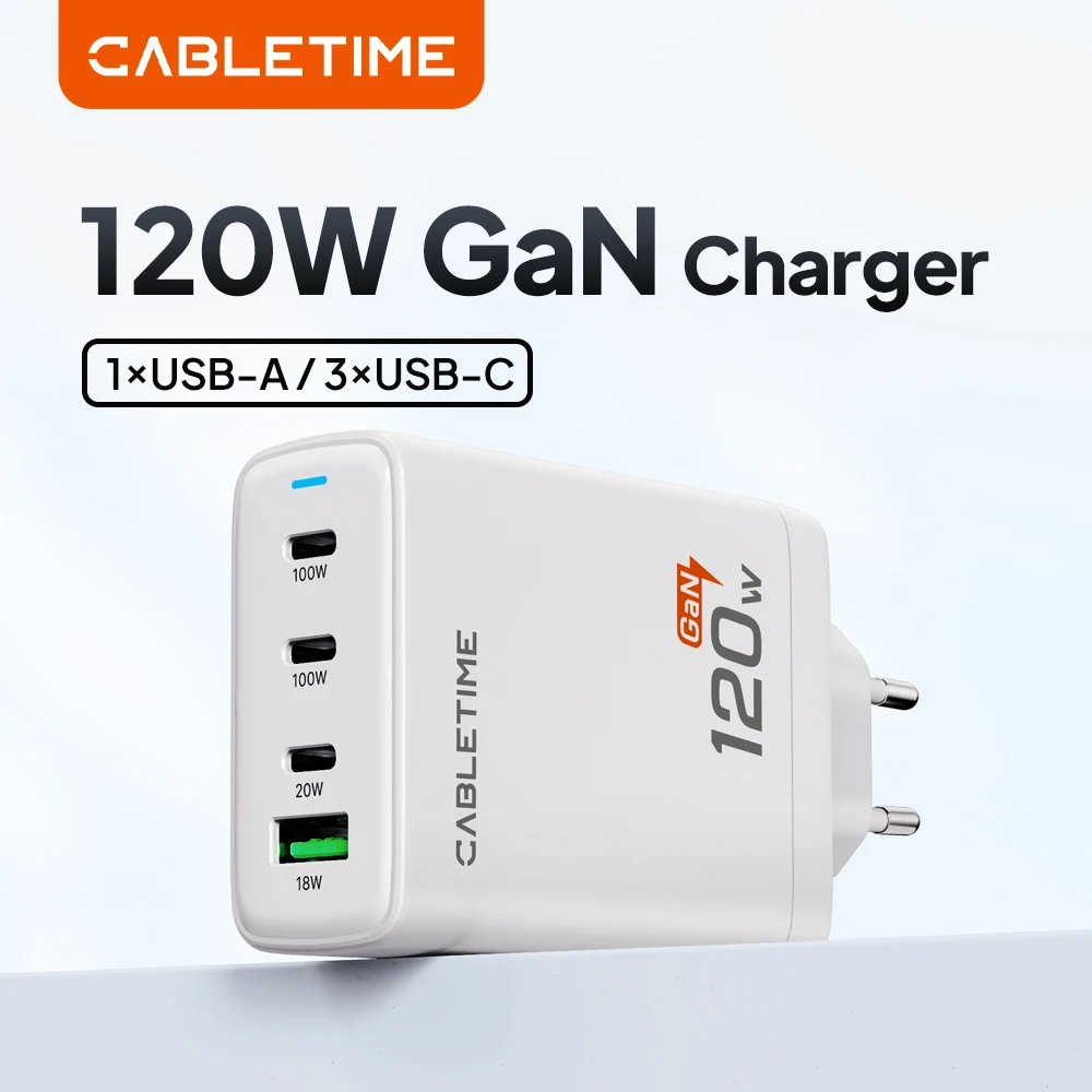 

CABLETIME 120W GaN Charger 4 IN 1 120W Max Fast Charge 4 Port USB GaN Wall Charger European for Phone Laptop Apple MacBook Dell