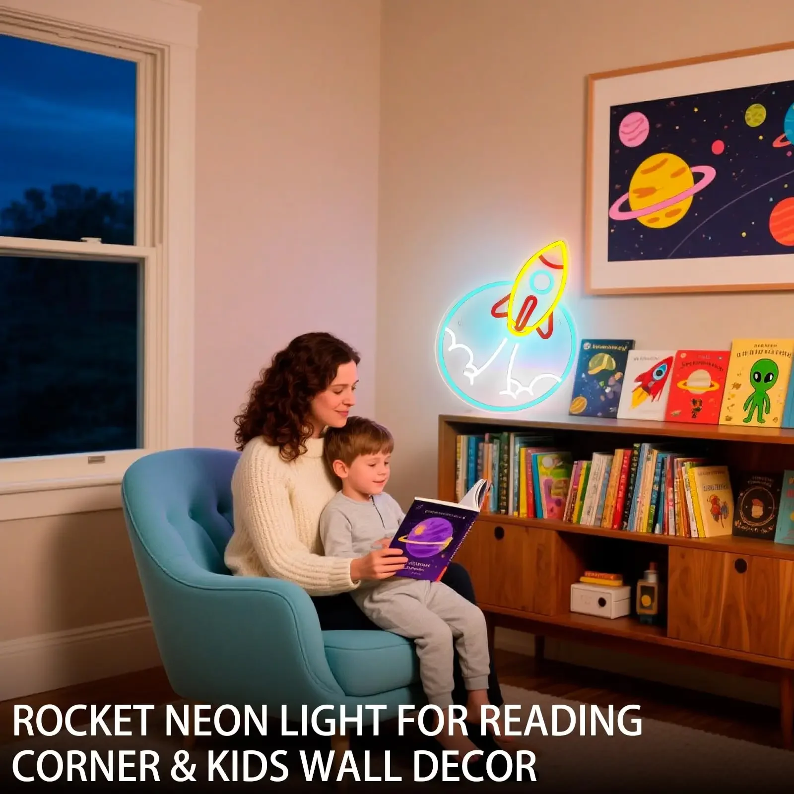 Rocket Neon Sign Space Light for Boys Room, Game, Kids Bedroom, Astronaut Rocket Ship Wall Lamp Gift for Kids and Space Lovers