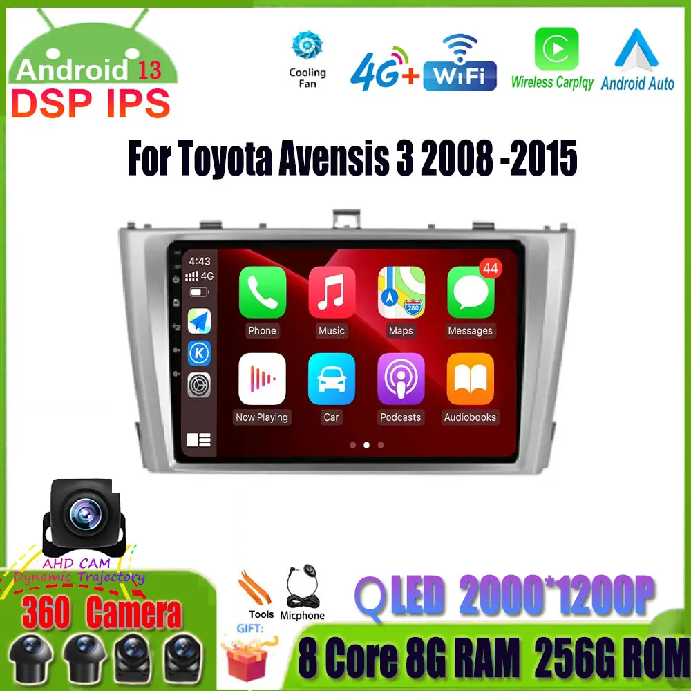 

9" IPS Car Radio Multimedia Video Player For Toyota Avensis 3 2008 -2015 Android 13 GPS Navigation BT WIFI No 2Din 2 Din DVD