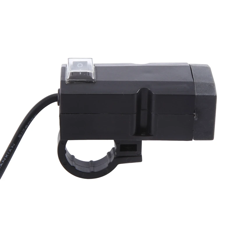 1 Piece Motorcycle Handlebar Charger Adapter Power Supply Socket Black Plastic 12V-24V QC3.0/3.1A Dual USB Port