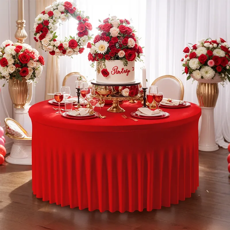 White Polyester Elastic Tablecloth Cover Wedding Banquet Round Spandex Table Skirt Conference Office Tablecloth Party Decoration