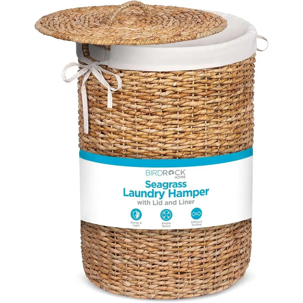 

Round Woven Laundry Hamper with Lid and Liner - Natural Basket for Clothes Storage in Home