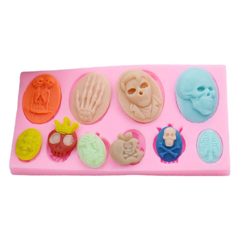 New Halloween Skull Skeleton Fondant Silicone Mold 2023 Cross Bone Cake Decoration Tool Chocolate Gumpaste Kitchen DIY Baking