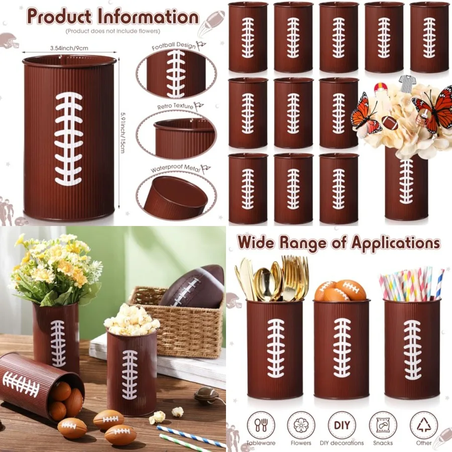 

Pcs Football Table Centerpiece Football Vases Decor Galvanized Metal Vases for Artificial Flowers Rugby Funny Pen Holder Utensi