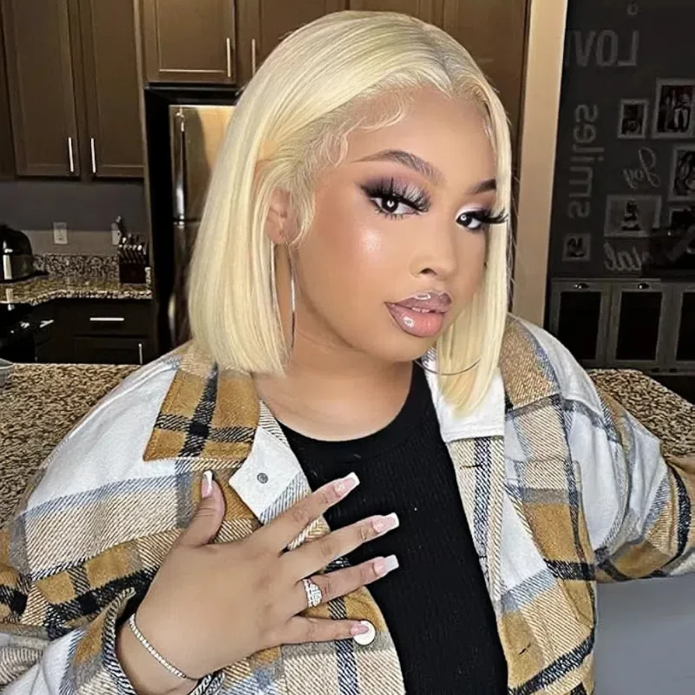 

613 Blonde Bob Wig Human Hair 100% Brazilian Human Hai Transparent lace closure Wigs Transparent lace closure Wigs 12 Inch