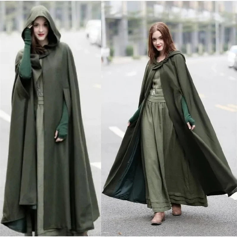 

Women Cloak Cape Four Color Hooded Lace Up Shawl Batshirt Extended Windbreaker Women's long Woolen Coats Overcoat