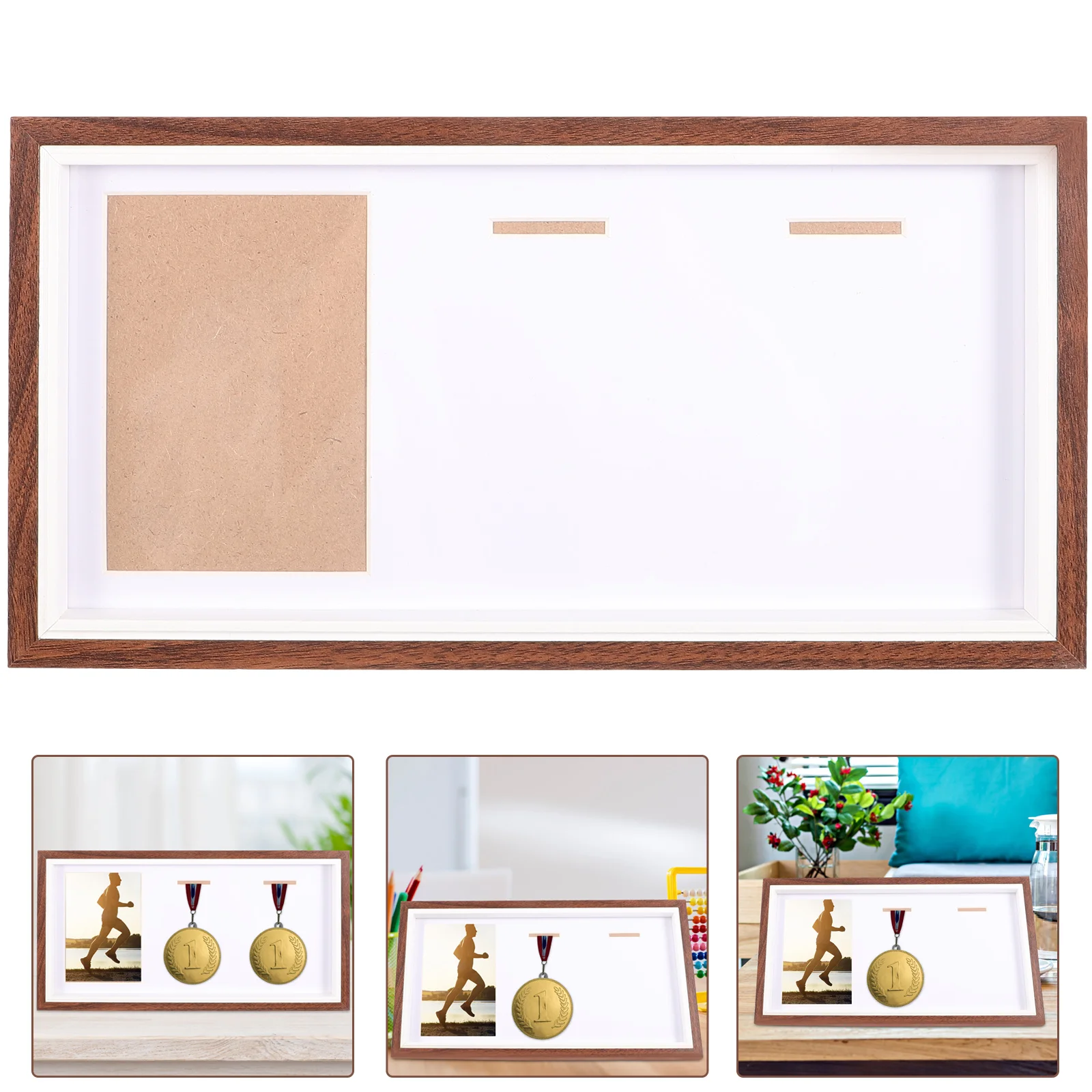 

Medal Photo Frame Display Decorative Badge Holder Case Black Frames Stand Marathon Wood Picture