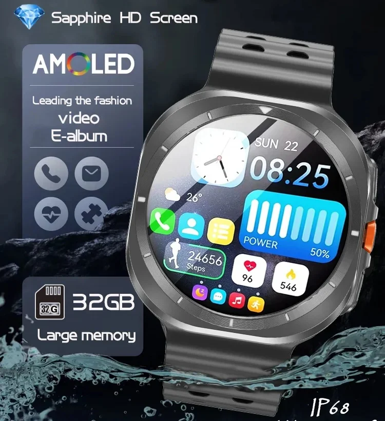 

Новинка для Samsung Ultra 7, умный браслет для мужчин, 32 ГБ памяти, GPS-трекер, NFC, воспроизведение видео, HD, сапфировый экран, Bluetooth-вызов, умные часы