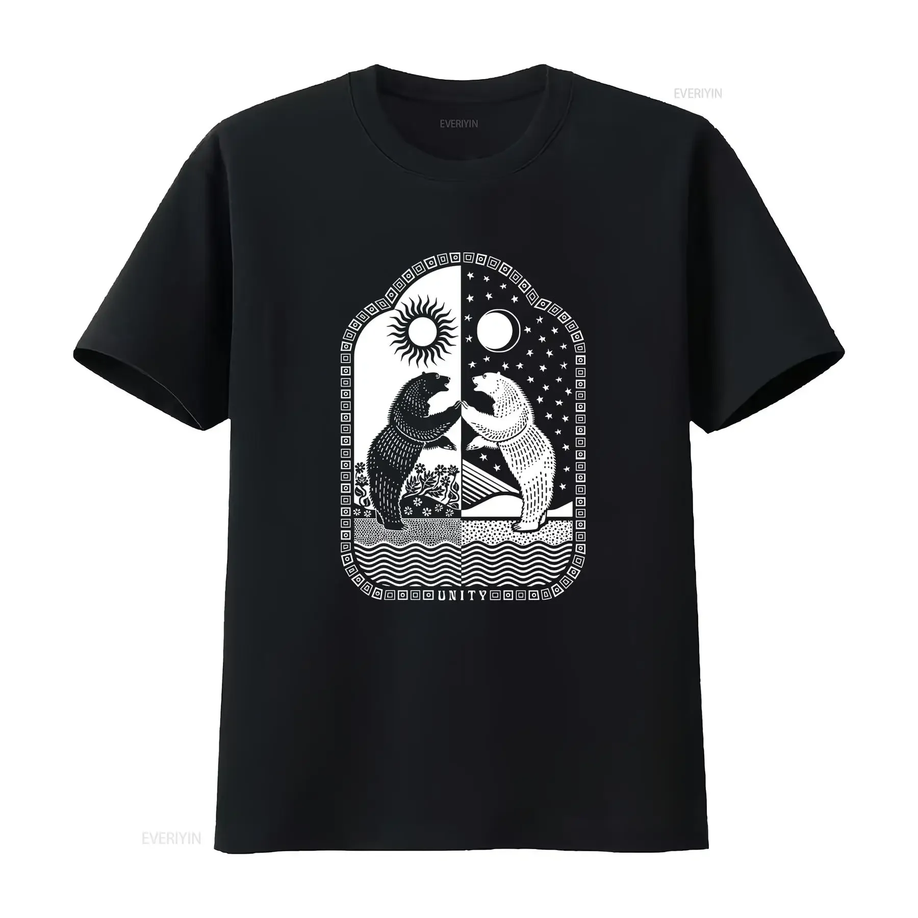 T-shirt Sun Moon Bear avec texte, imprimé animalier, cadeau de yoga pour lui et elle, spirituel, vintage, délavé, élégant, respirant, graphique