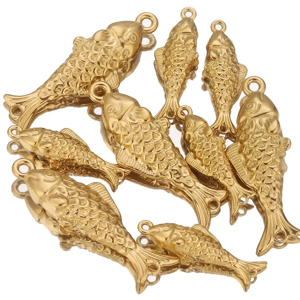 

5pcs Stainless Steel Double Hole Gold Fish Charm Earrings Conectors for Jewelry Making Supplies Materials Crafts Wholesale