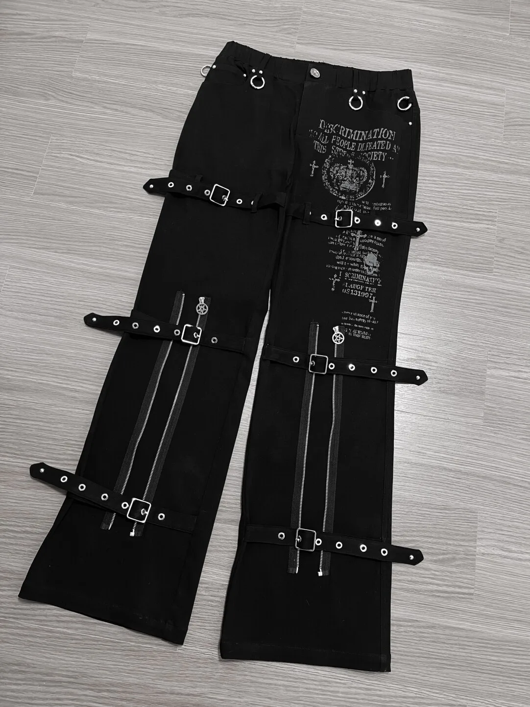 Gothic Dark Style European and American Y2K Straight-leg Pants Original Multi-strap Personalized Loose Elastic Low-rise Trousers