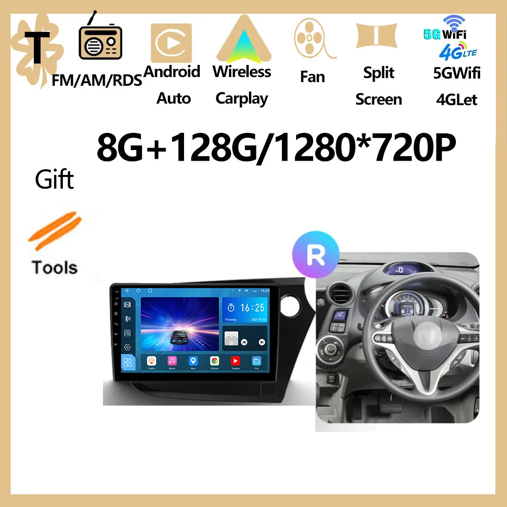 Android 16 autoradio multimediaspeler GPS navigatie stereo voor Honda Insight 2 LHD RHD 2009 - 2014, inclusief Carplay Auto