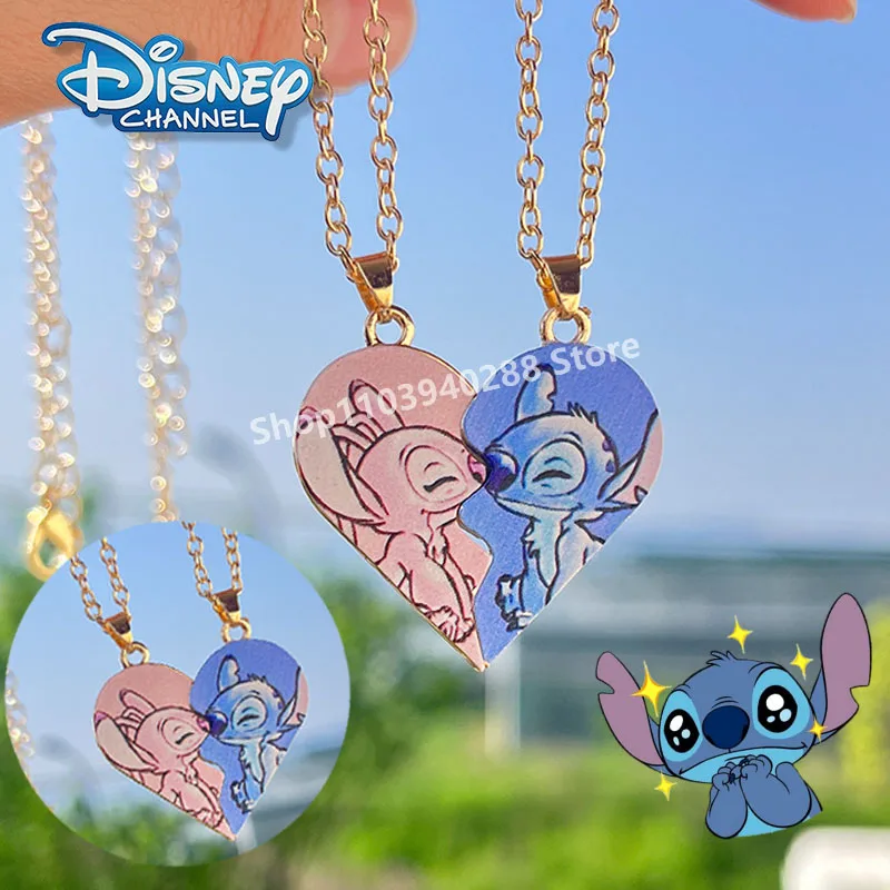 Disney Stitch Necklace Cartoon Peach Love stitching BFF Best Friend Necklace Couple Collars Fashion Accessories for Holiday Gift