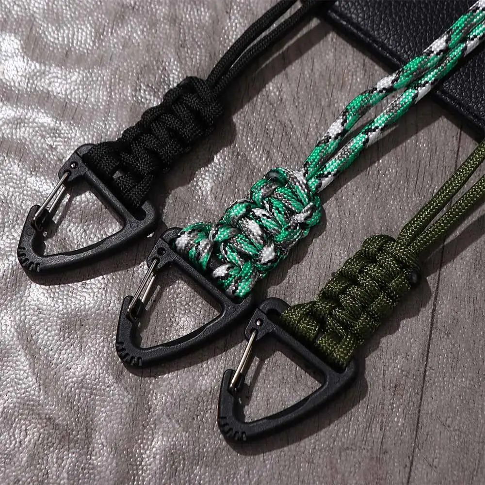 Camping Key Chain Parachute Cord Carabiner Key Lanyard Hand-Woven Starp Backpack Key Ring Woven Paracord Keychain Nylon Lanyard