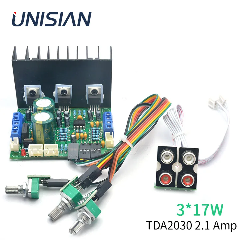 

UNISIAN 2.1 TDA2030 Amplifier Three Channels TDA2030A Audio Amplifier Board With Bass Treble Sound Control 20cm Extension cable