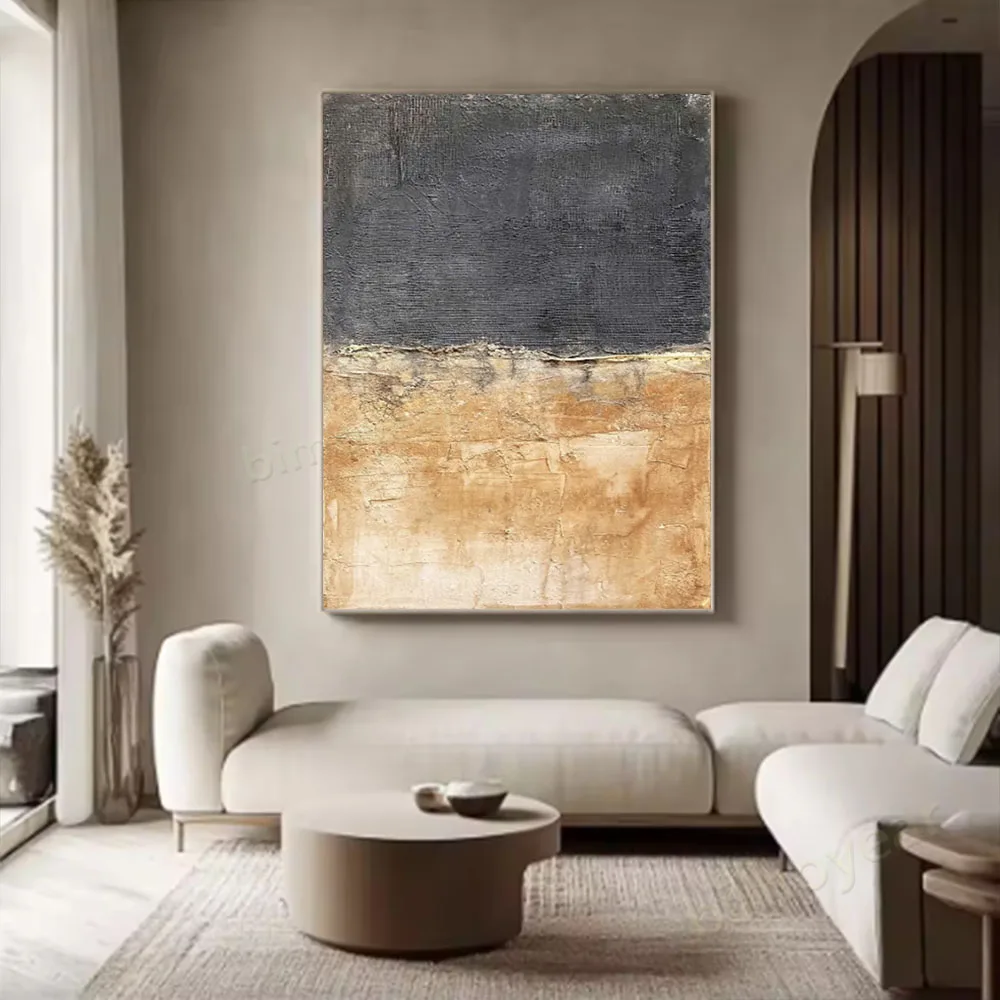 

100% hand drawn black and yellow abstract oil painting original wall painting home living room decoration paint interior aesthet