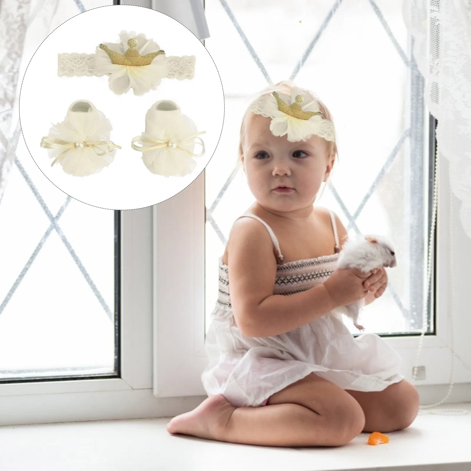 1 مجموعة الجوارب هيرباند الدانتيل Bowknot تاج نمط مريح لينة تنفس لوازم الملابس هدية