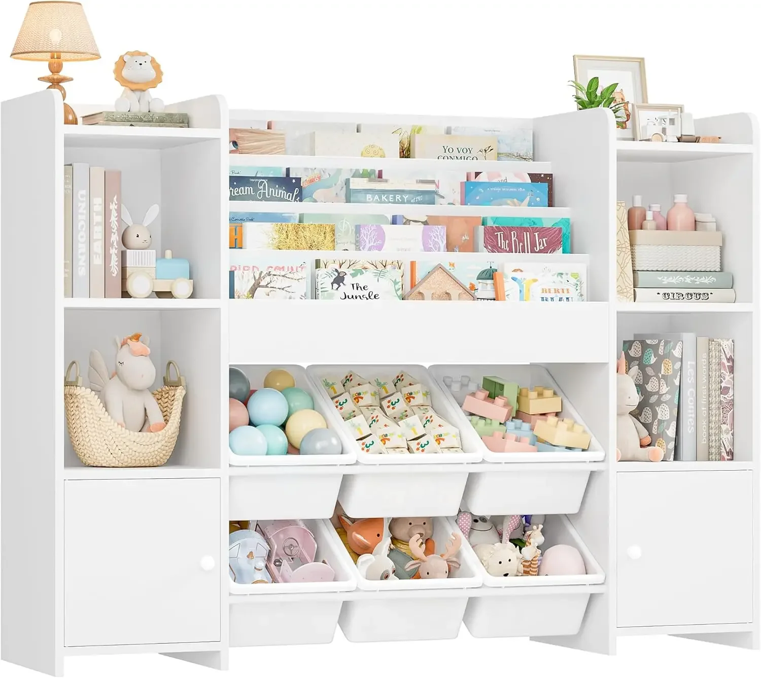 【割引価格、熱い販売！ おもちゃ収納オーガナイザー（6つのビン付き）、子供用本棚（6つの収納スペース付き）、オーガナイザーと収納