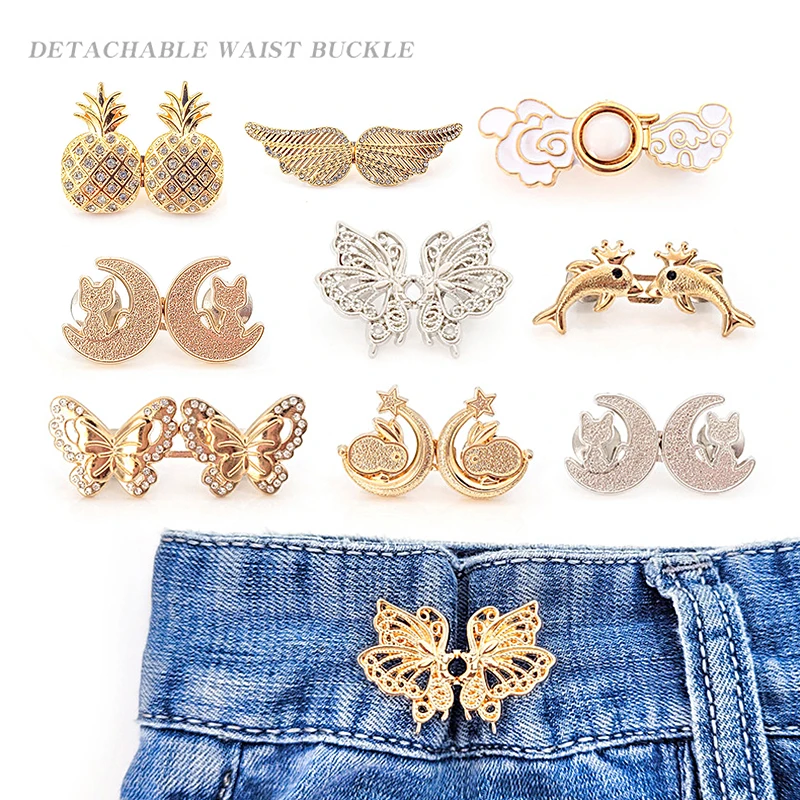 Botões de metal reutilizáveis para Jeans, Butterfly Wing Fastener, Pants Pin, botão retrátil, fivelas de costura, ajuste perfeito, reduzir a cintura