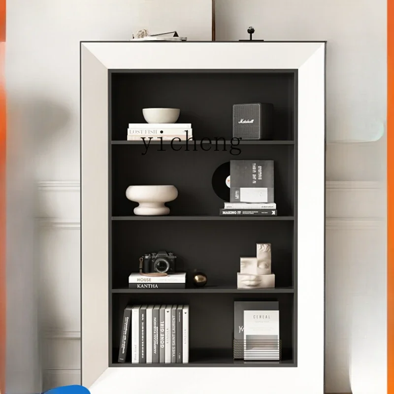 

zzZF Vintage Solid Wood Floor Bookshelf Black and White Bookcase Shelf Home Living Room Middle Ancient Entrance Cabinet