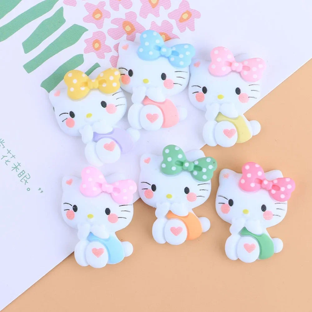 Resin Colorful Kawaii bow cat Flat back Stone Cartoon Figurines 10PCS Scrapbook DIY Bow Decor Accessories Crafts