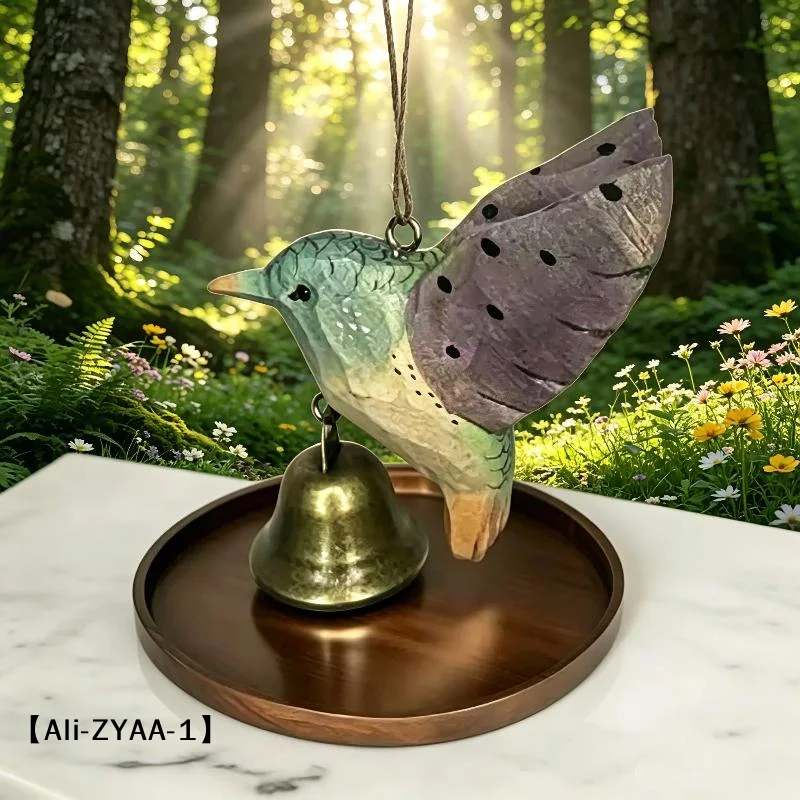 【A】Hand Carved Wooden Hummingbird Figurine With Hand Painted Details Perfect For Home Office Desktop Decor