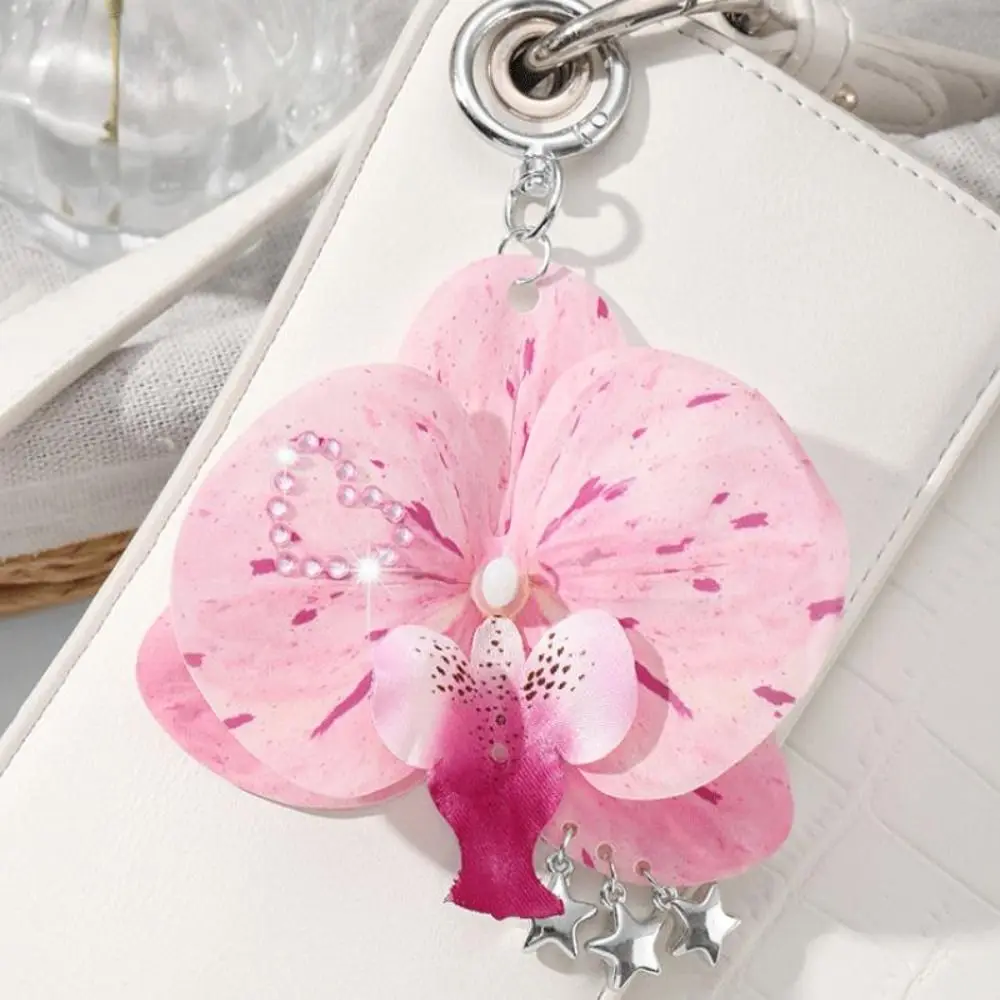 Simulation Butterfly Orchid Orchid Lily Keychain Rhinestone Pearl Flower Bag Pendant Simulation Flower Keychain