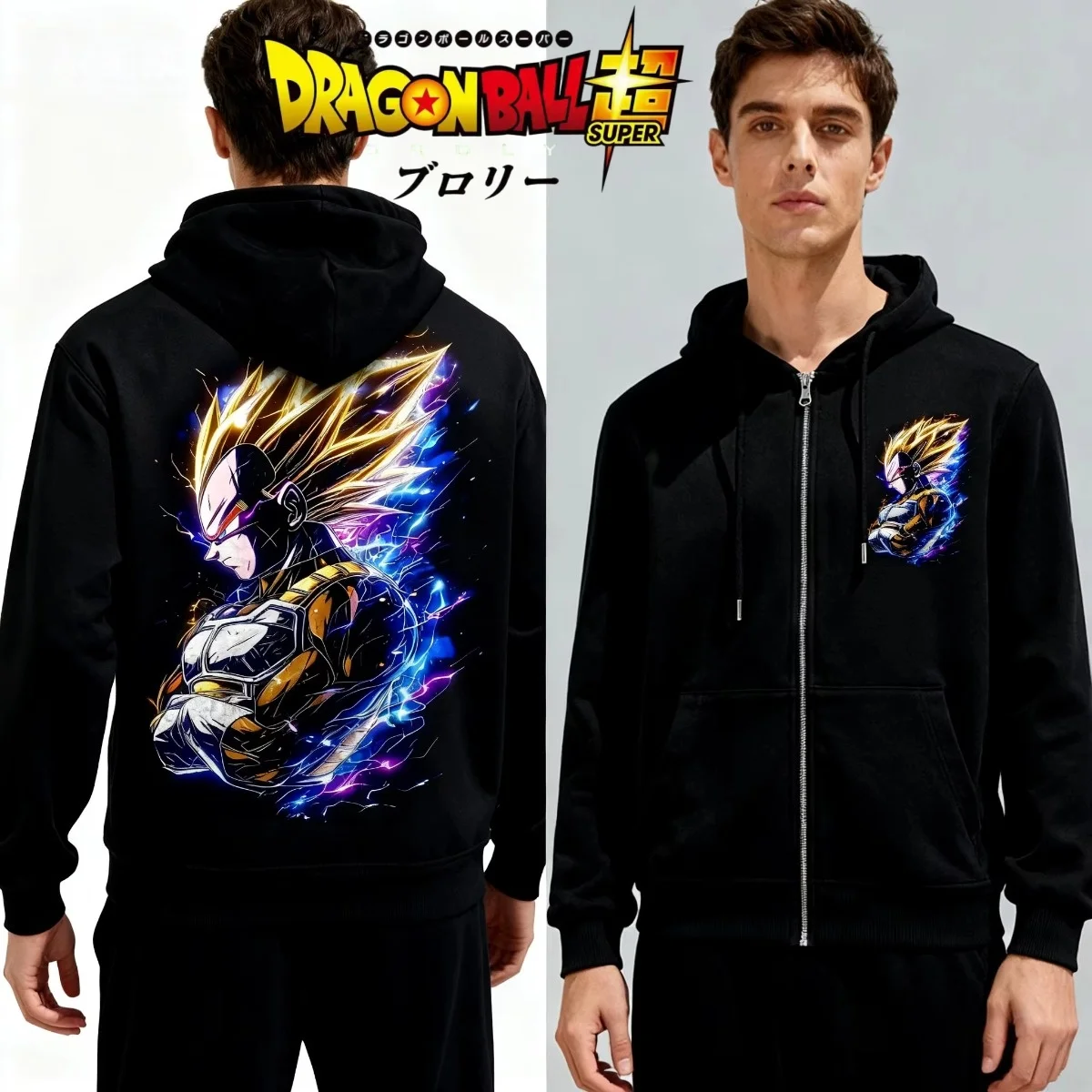 

New Style Dragon Ball Mens Bandai Hoodie Black Cotton Zip Up Jacket Thermal Lined Autumn Winter Sweatshirt for Daily Fashion Y2k