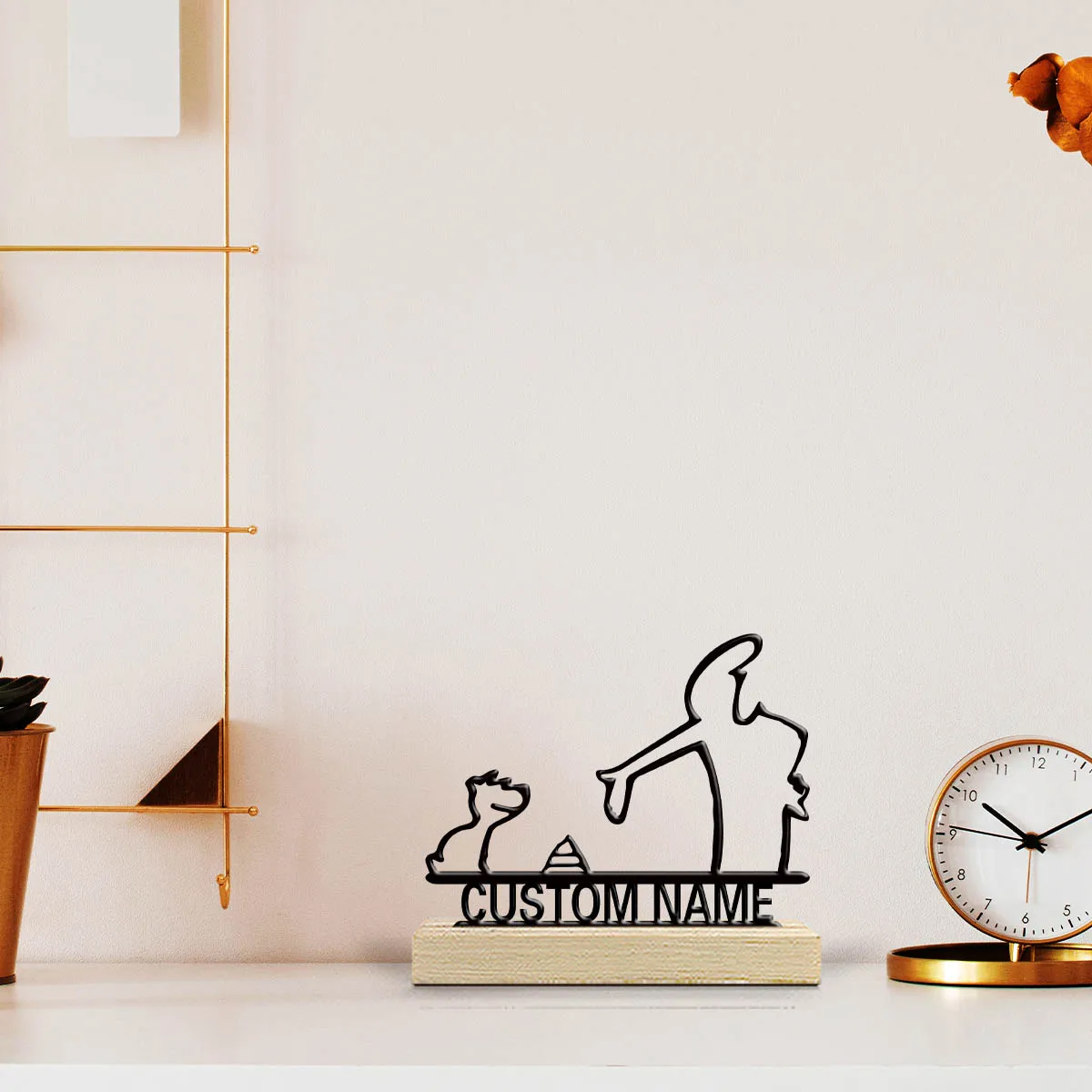 1pc Customized Wrought Iron Desktop Ornaments Custom Content Equipped with A Wooden Base Unique Desktop Decoration Custom Gifts