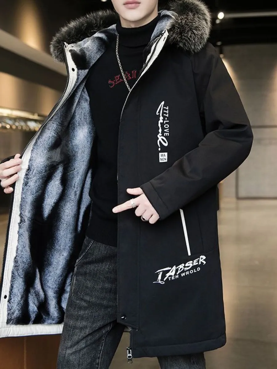 

Men's Winter Thiened Fce Lined Cotton Jaet Long Sle Korean Faionable Outerwear Durable Casual Windbreaker Coat