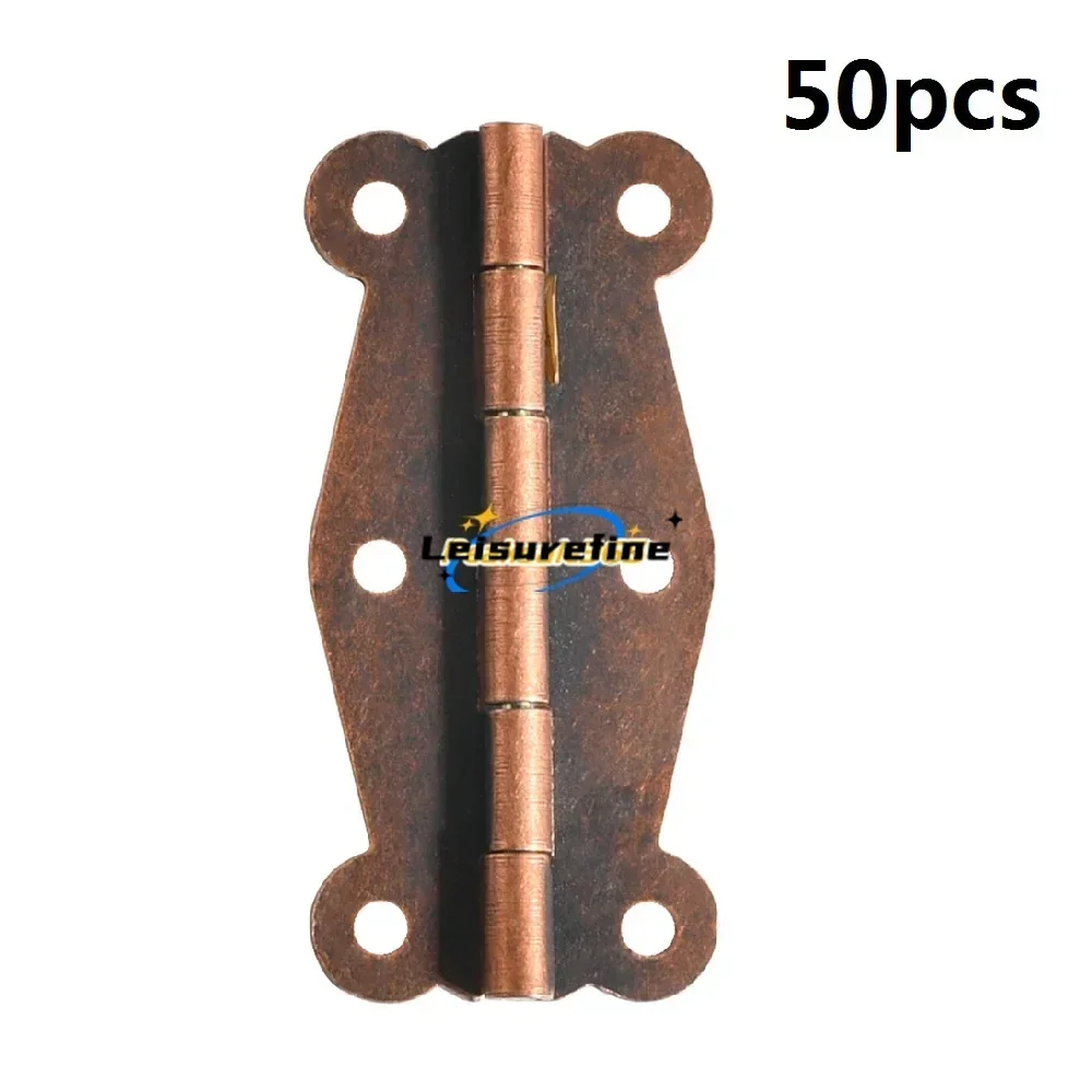 50pcs Vintage Hinges w/screws Butterfly 6-holes Red Copper Decor Jewelry Box Wine Case Cabinet Invisible Hinge Drawer Hardware