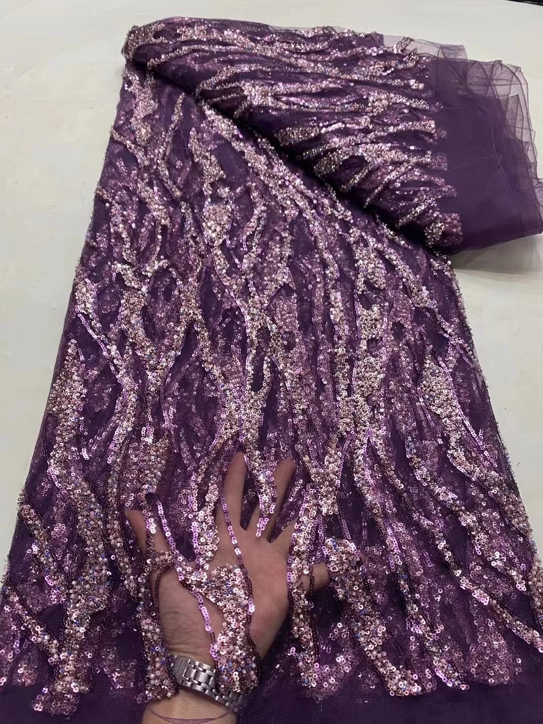2024 High Quality African Nigeria Tulle Lace Fabric Sequins French Embroidery Wedding Party Dress Beads Stone 5Yards DP0282