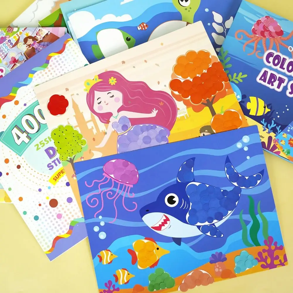

Paper Children Dot Colorful Book Puzzle Montessori Art Stickers Collection Book Drawing Mosaic Cartoon Animal DIY Color Dot Toy
